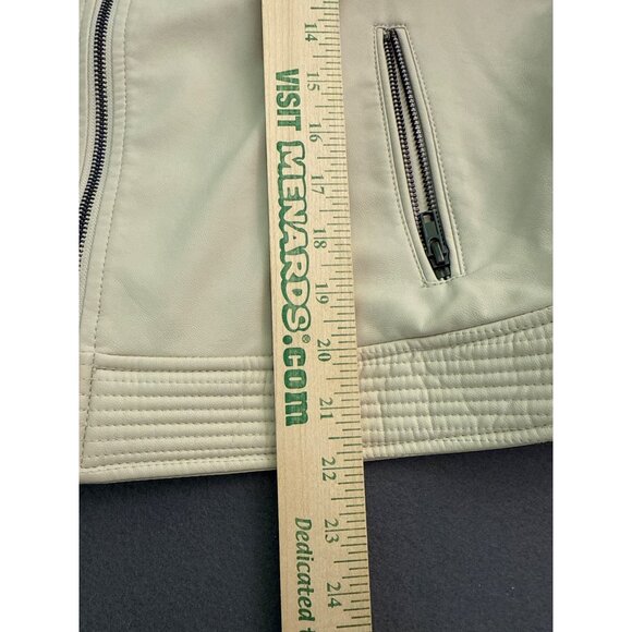 APT. 9 Womens Faux Leather Moto Jacket L Beige Quilted Shoulder Detail - Picture 10 of 10